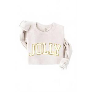 NEW OAT COLLECTIVE women's jolly foil sweatshirt in heather dust